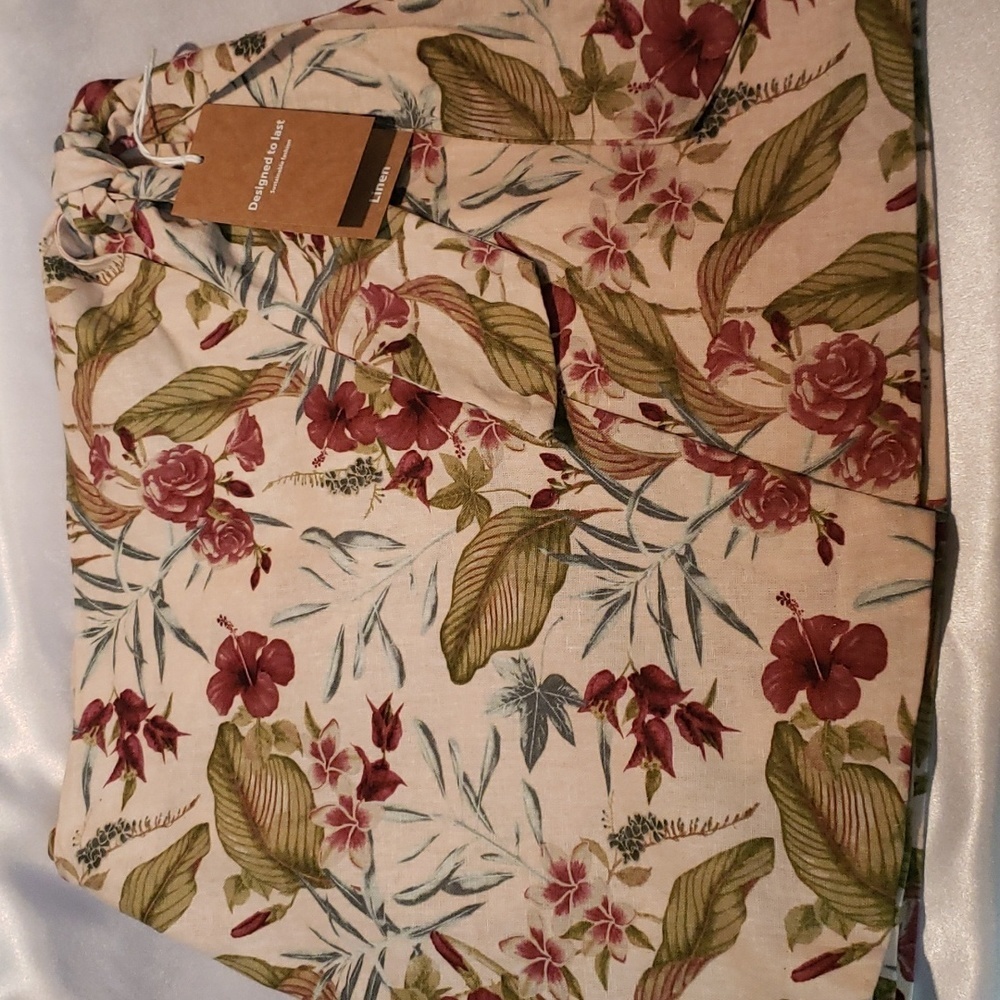 Linen-blend Maison d' Amelie floral wrap-front skirt